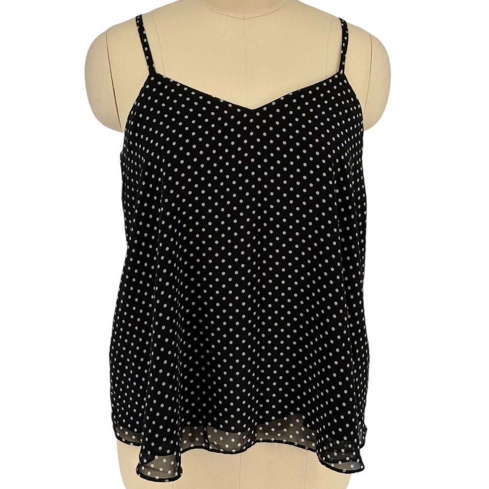 Torrid‎ Sophie Cami Black Polka Dot Chiffon Double Layer V-Neck Size 2